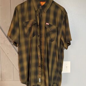DIXXON Olive and Black Plaid Short-Sleeve Button-Up Shirt-The Corps-Bamboo-Large